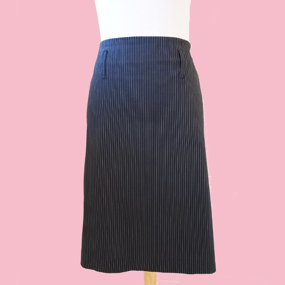 Vintage Ralph Lauren Black Pinstripe Menswear Pencil Skirt Sz 4